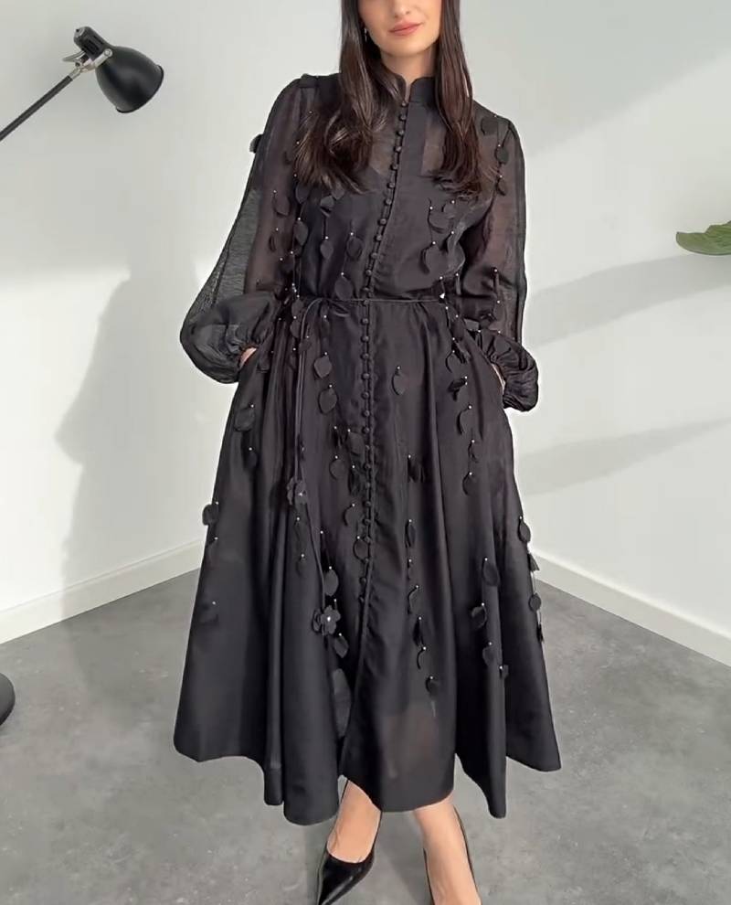 Elegant Leaf Mesh Maxi Dress