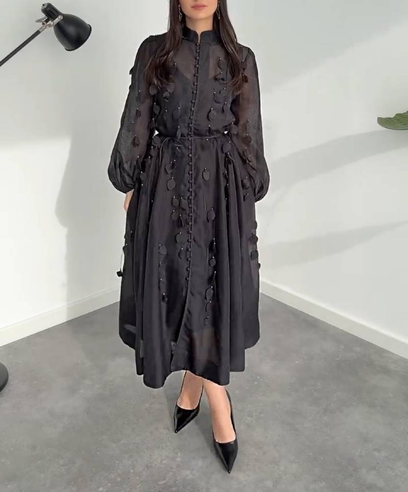 Elegant Leaf Mesh Maxi Dress