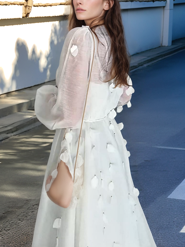 Elegant Leaf Mesh Maxi Dress