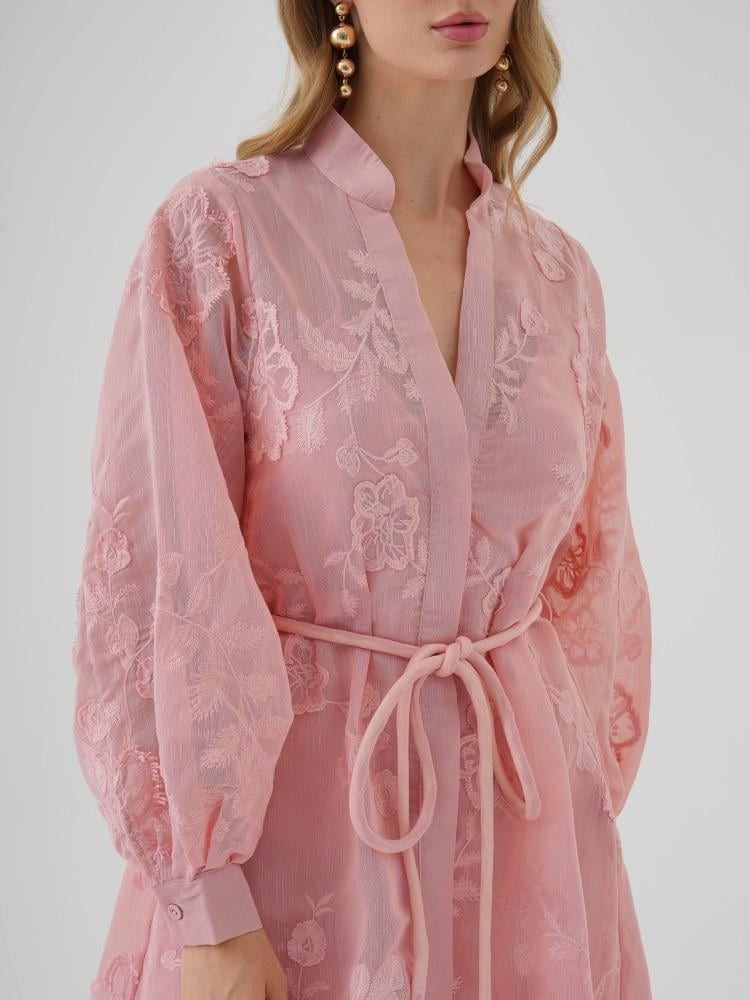 Embroidered Printed V-neck Dress