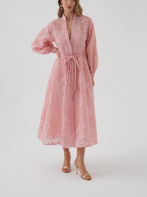 Embroidered Printed V-neck Dress