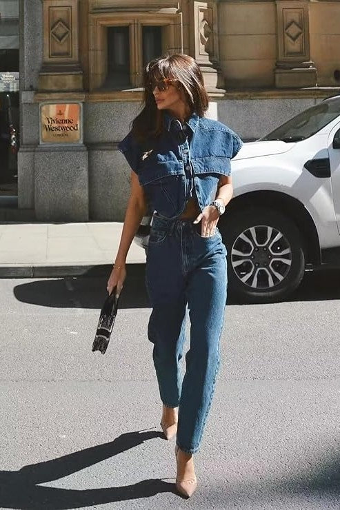 Women‘s Cropped Button Down Denim Top