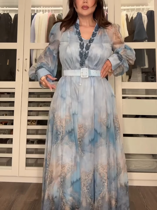 Summer Blue Tulle Maxi Dress