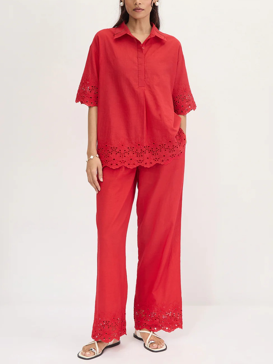 Fashion Lace Solid Color Two-piece Set