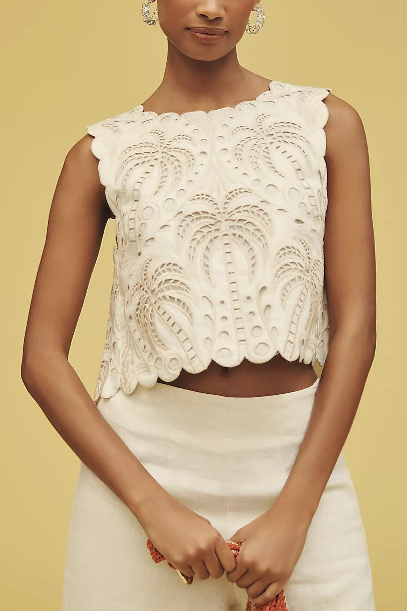 Eyelet Open-Back Crop Tank