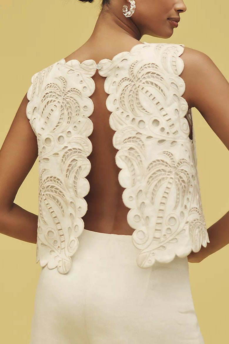 Eyelet Open-Back Crop Tank