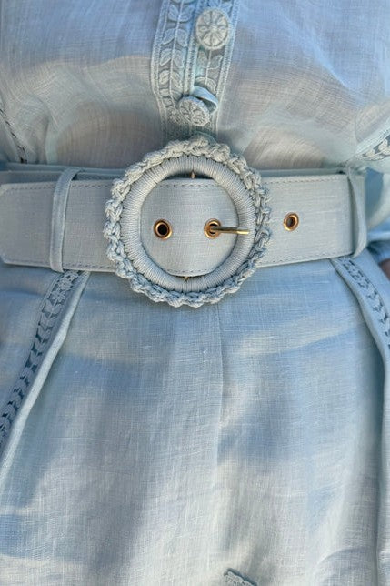 Sky Blue Linen and Lace Button Down Top And Short Set