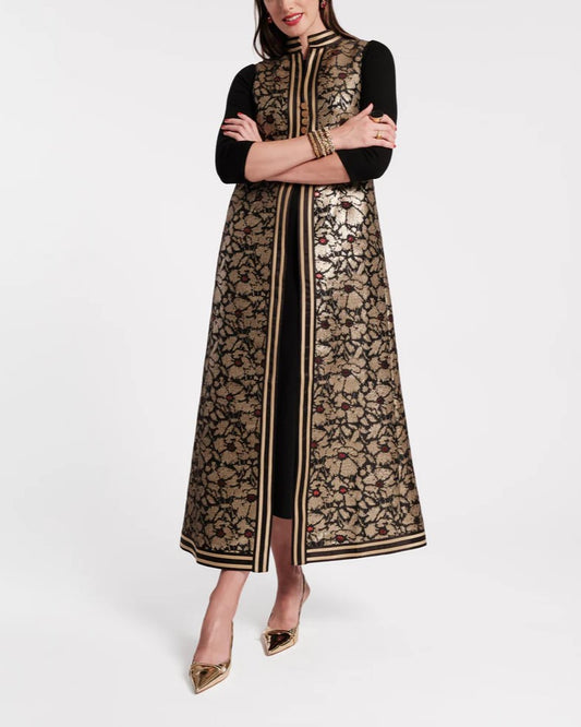 Women's Gold Jacquard Long Jacket