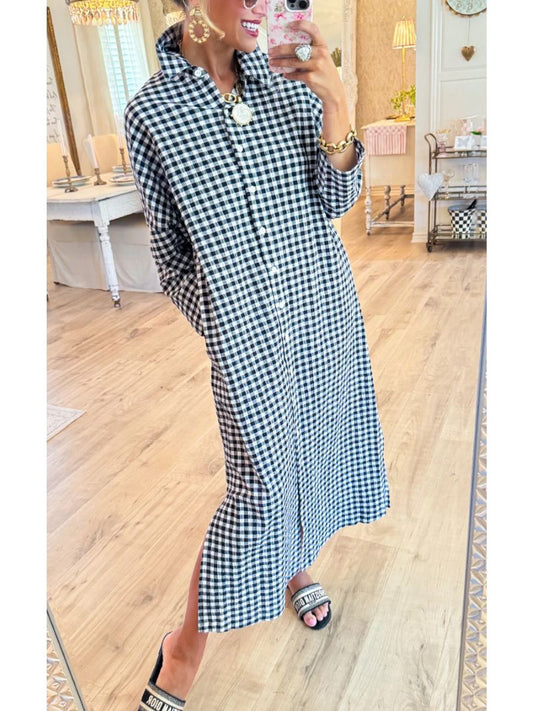 Seersucker Gingham Maxi Dress