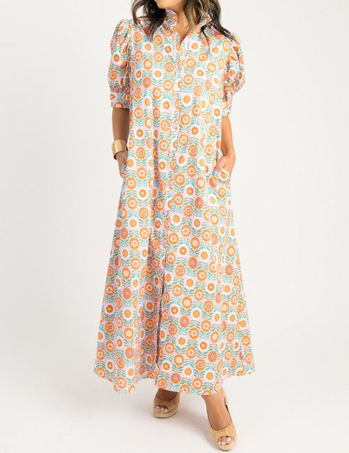 Lavender Floral Button Maxi Dress