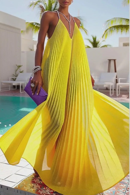Crystal Embellished Chiffon Flowy Maxi Dress