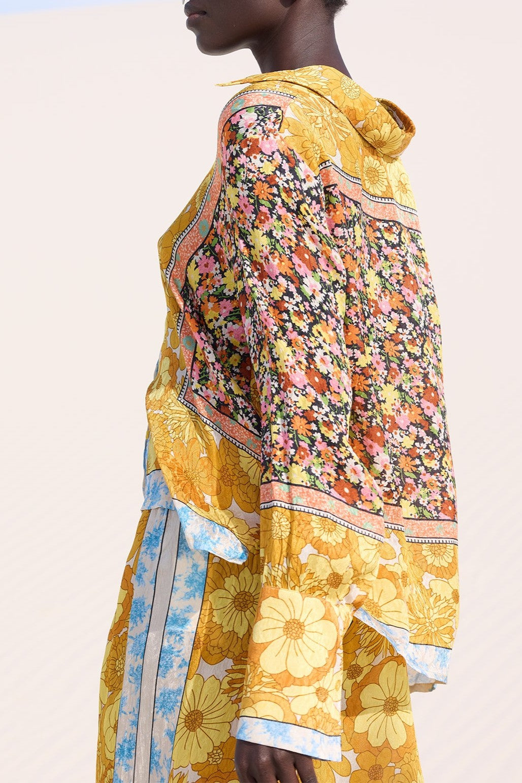Floral print jacquard straight shirt and pants set