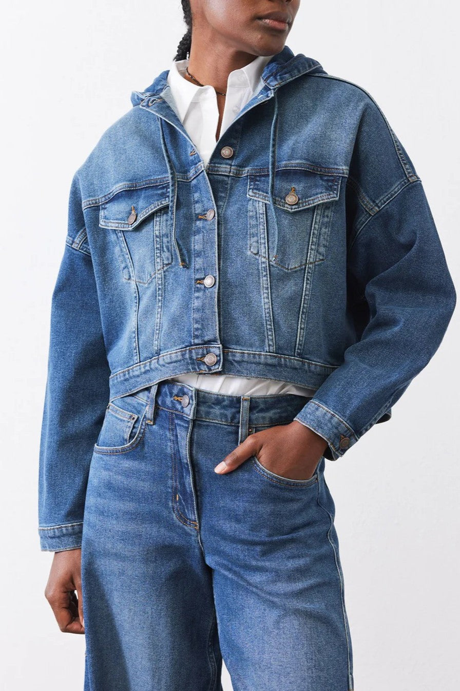 The hooded cropped denim jacket
