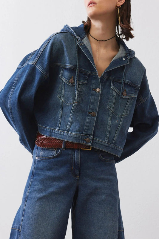The hooded cropped denim jacket
