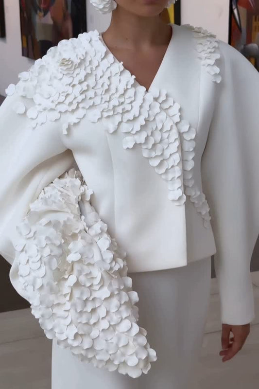 Petal Embellished Jacket & Skirts & Bag 3PC Set