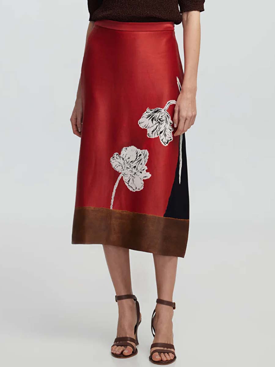 Flower Print Patchwork Midi Skirt