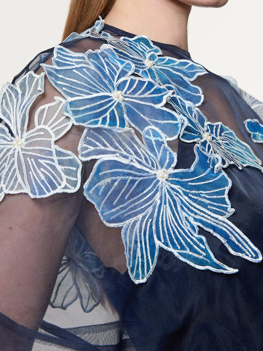 Floral Applique Organdie Woven Maxi Dress