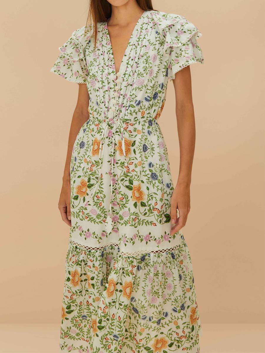 Floral Print Lace Midi Dress