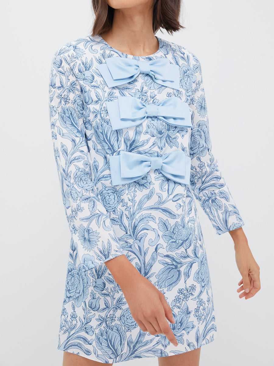Printed Long Sleeve Bows Dress