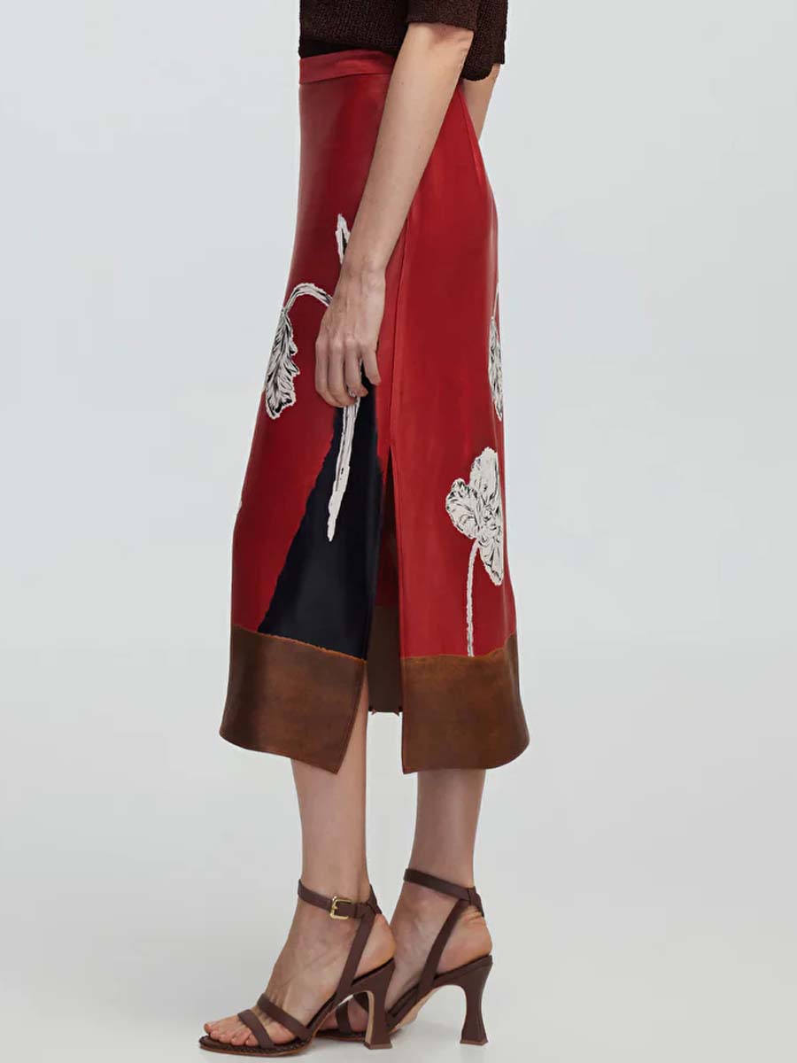 Flower Print Patchwork Midi Skirt