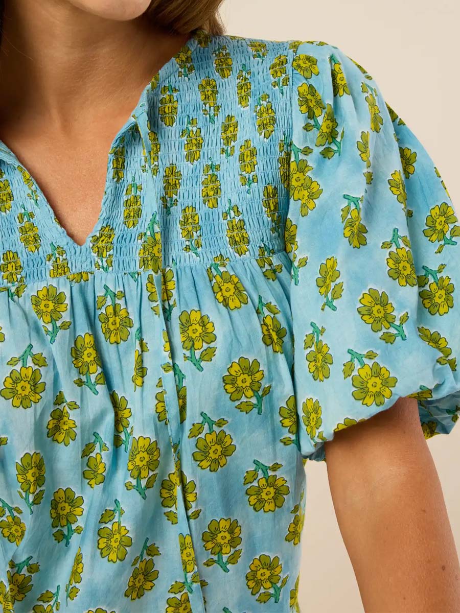 Floral Print V-neck Puff Sleeve Top