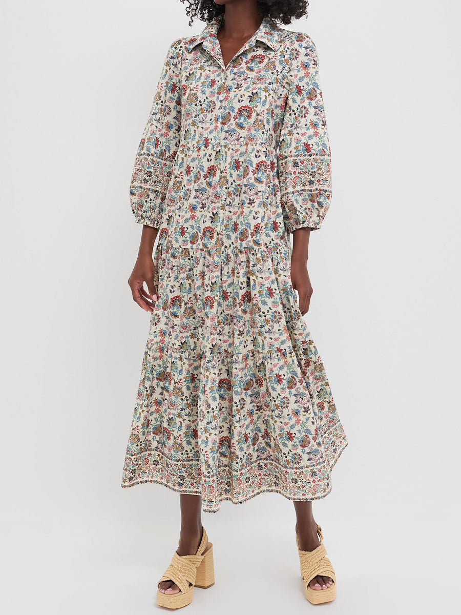 Floral Print Elasticated Cuffs Maxi Dress