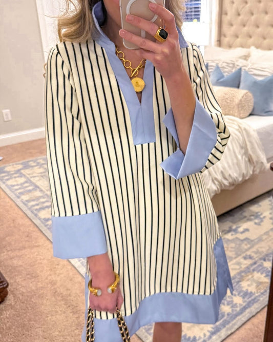 Cream Black Stripes Dress