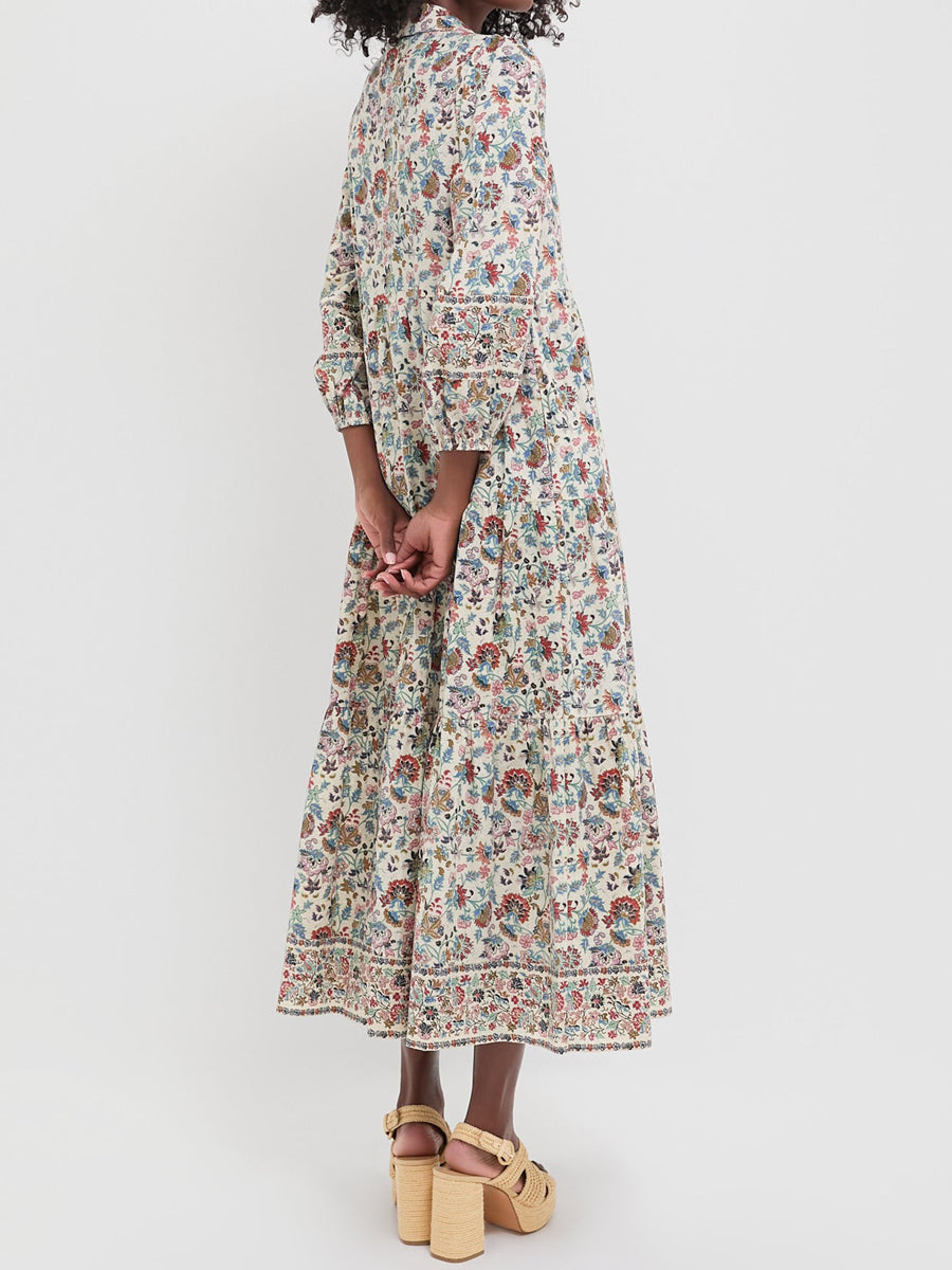 Floral Print Elasticated Cuffs Maxi Dress