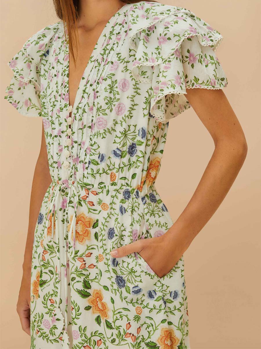 Floral Print Lace Midi Dress