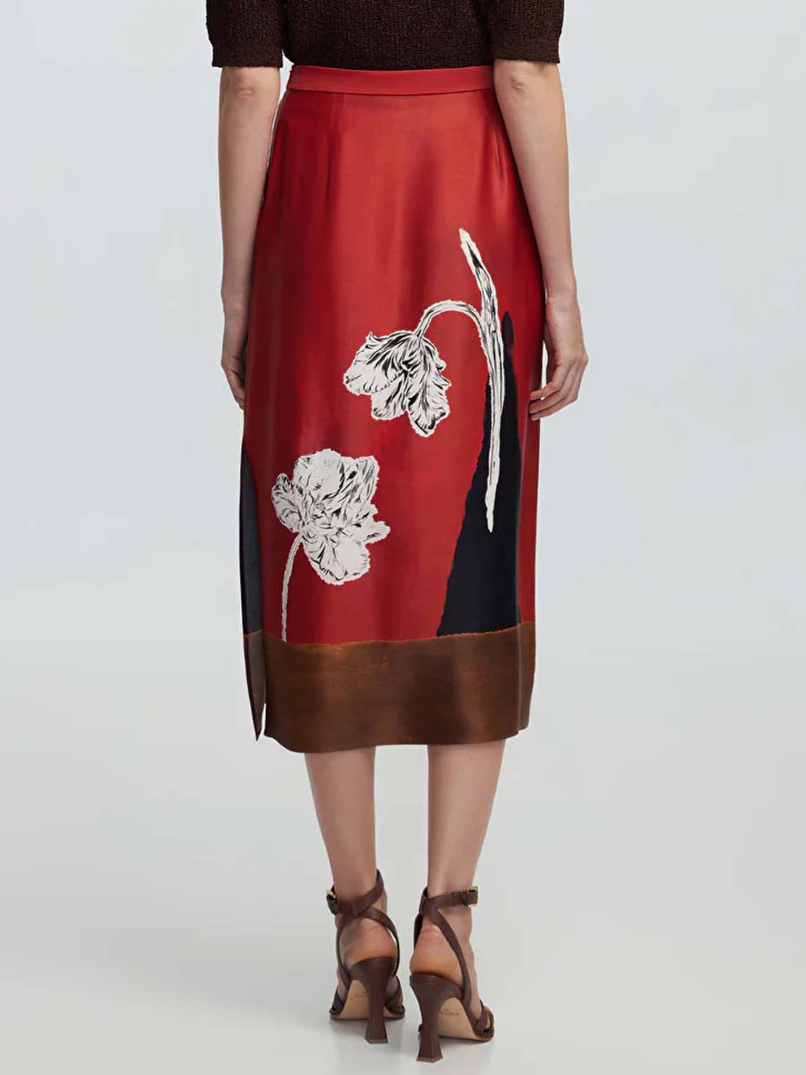 Flower Print Patchwork Midi Skirt