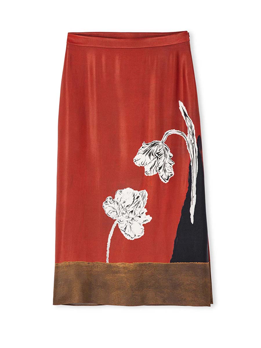 Flower Print Patchwork Midi Skirt