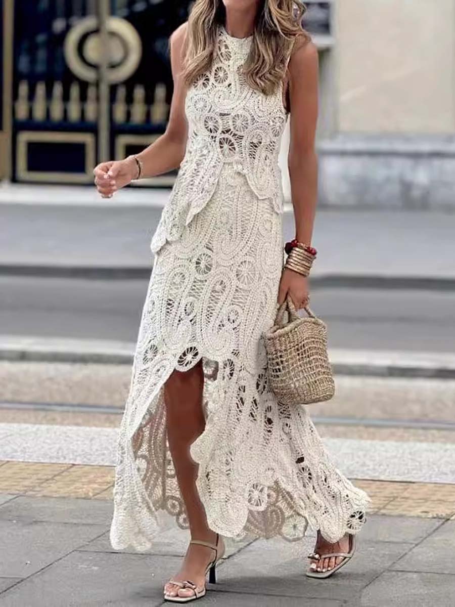 Fashion Knitted Asymmetric Hem Two Pieces Set