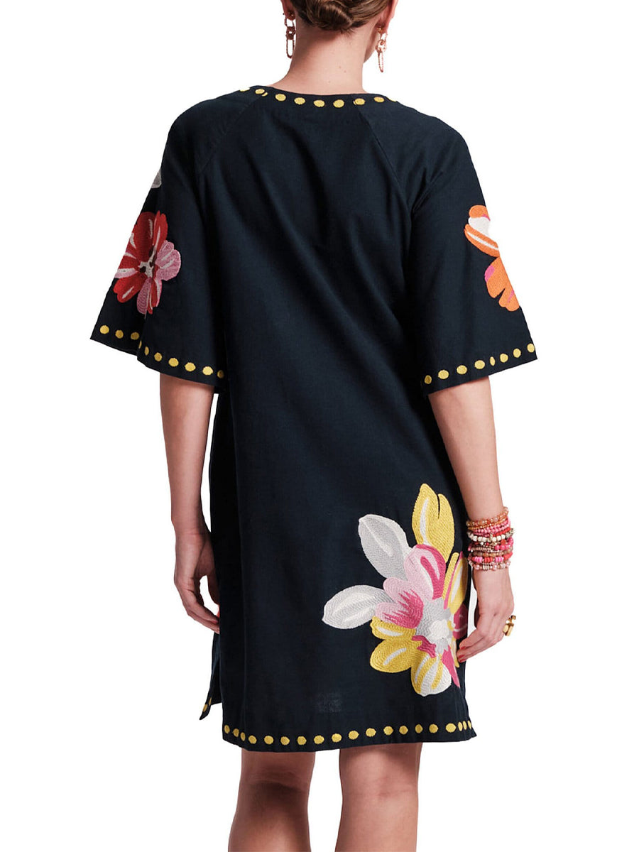 Floral Print Split Scoop Neck 3/4 Sleeve Dress