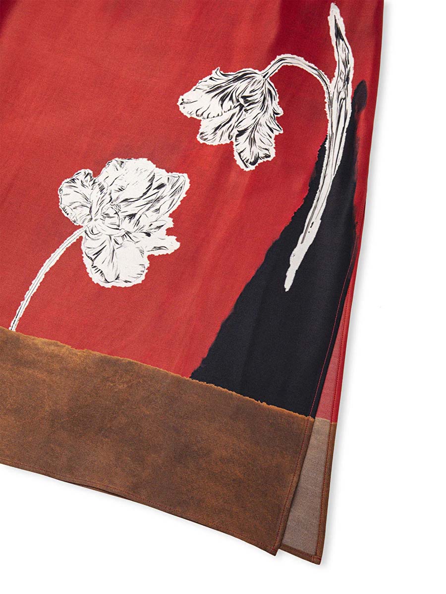 Flower Print Patchwork Midi Skirt