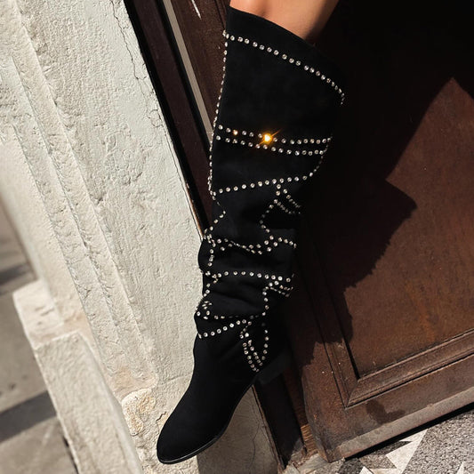 Diamond Crystal Embellished Soft Boots