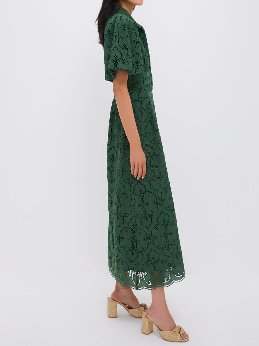 Eyelet Puff Sleeve Lace Dress