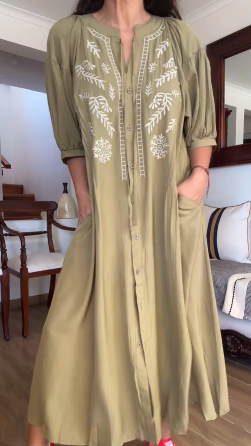 Embroidered Loose Pocket Dress
