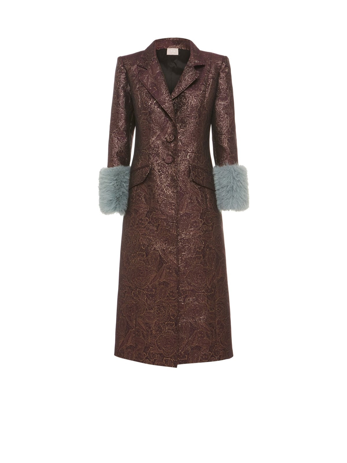 Elegant Printed Fur Collar Long Coat