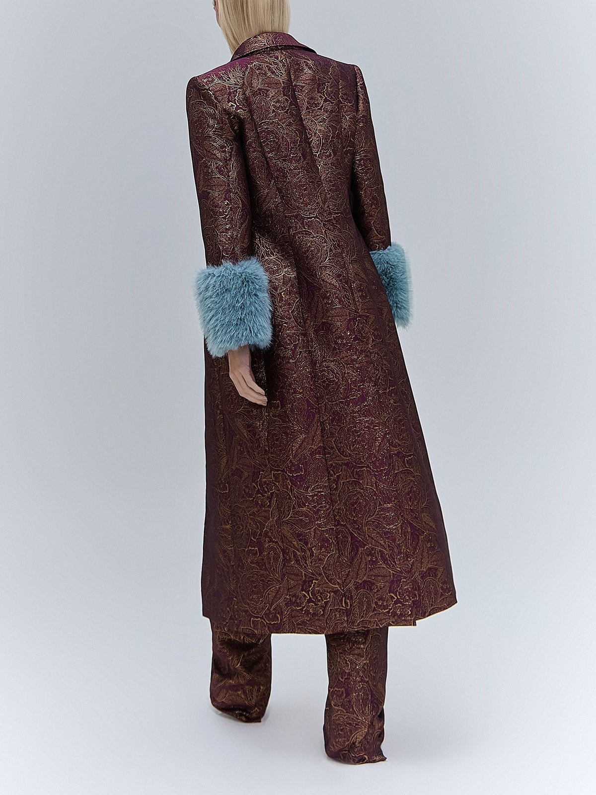 Elegant Printed Fur Collar Long Coat