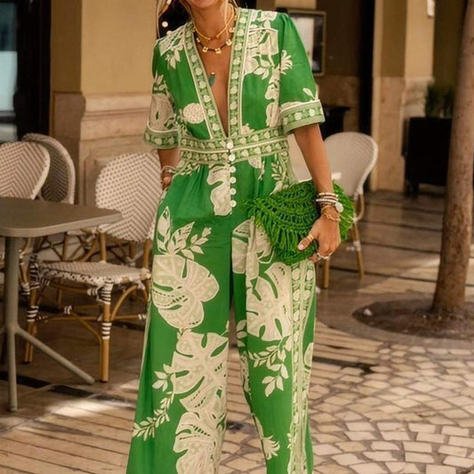 V-neck printed jumpsuit