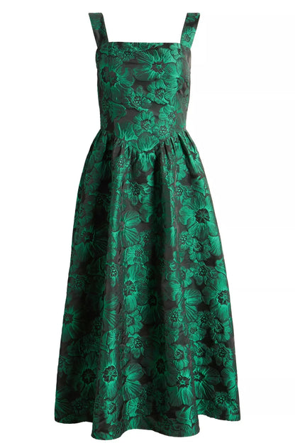 Floral Brocade Halter Dress