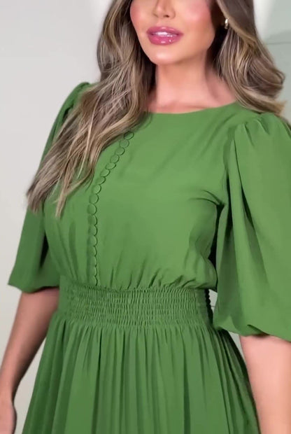 Green Short Sleeve Midi Dress