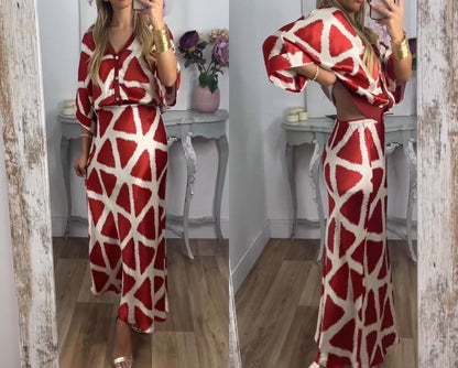 Elegant V-Neck Two-Piece Set