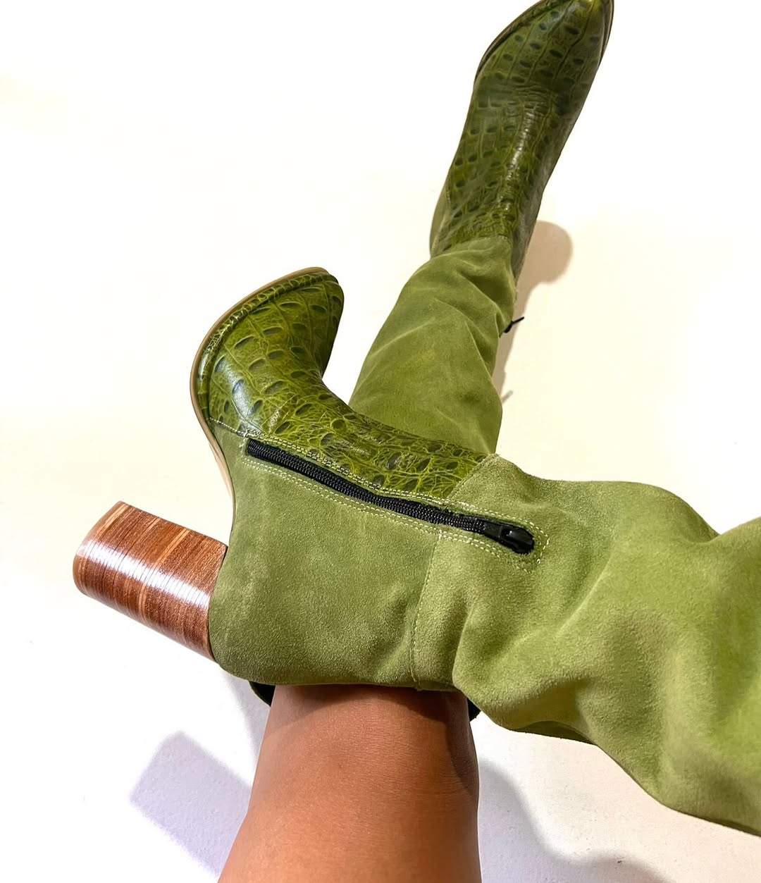 Women's Green Suede  Long Boots