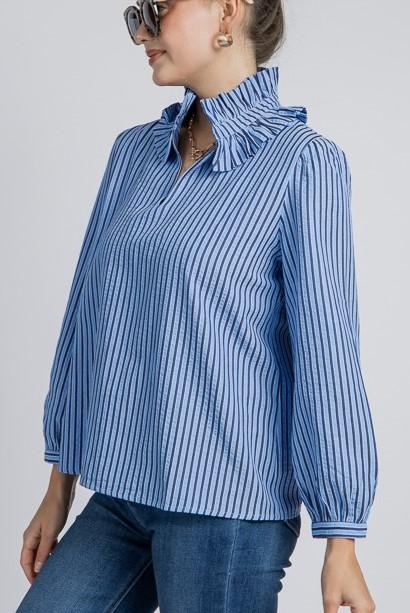 Ruffle Collar Stripe Top