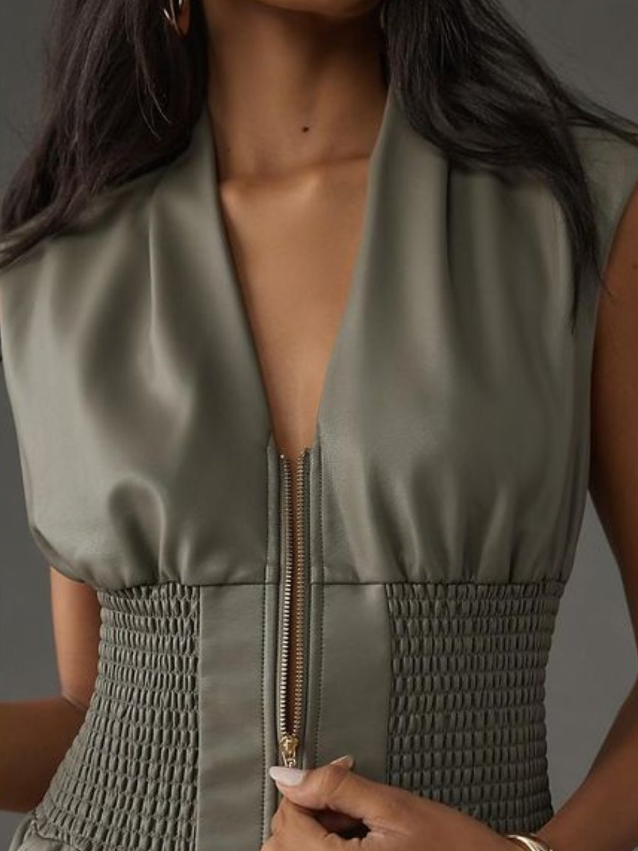 Chic Sleeveless Zip Leather Dress