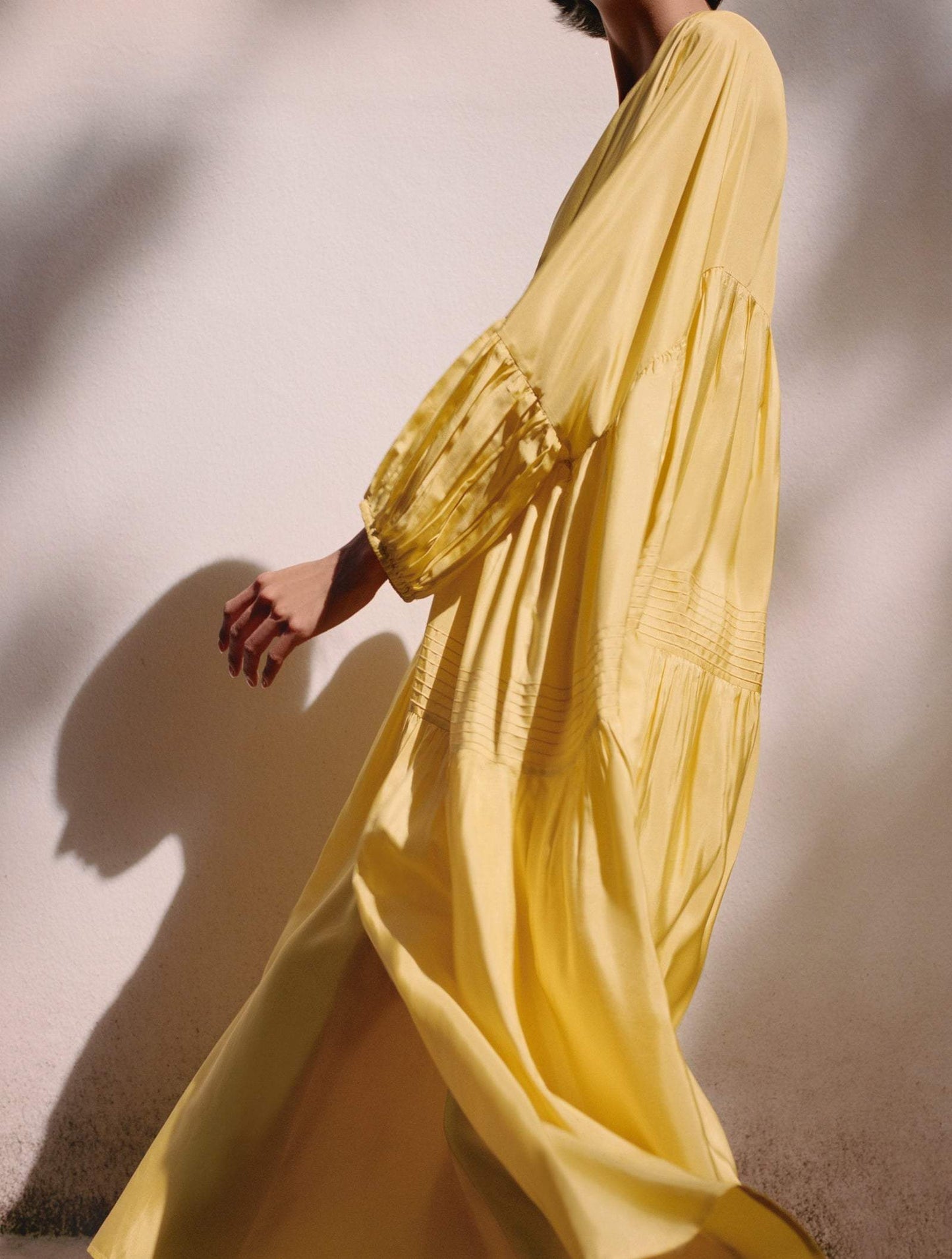 V-Neck Bright Yellow Loose Maxi Dress