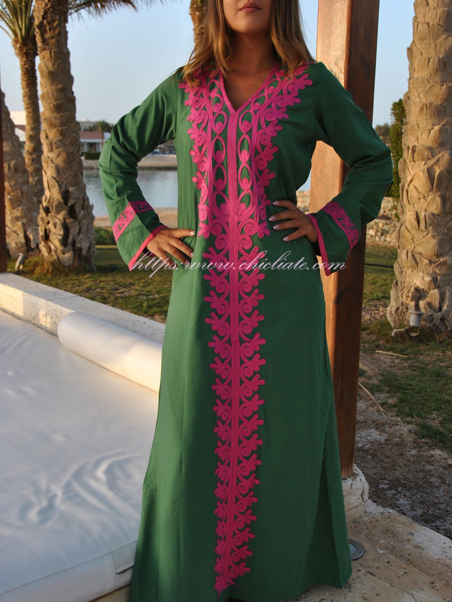 Green Bohemian Maxi kaftan dress