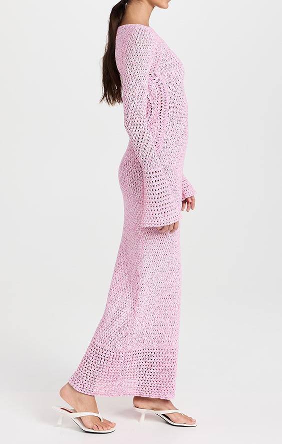 Pink Flared Sleeve Knit Maxi Dress