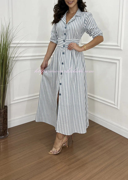 Striped Linen Midi Shirt Dress